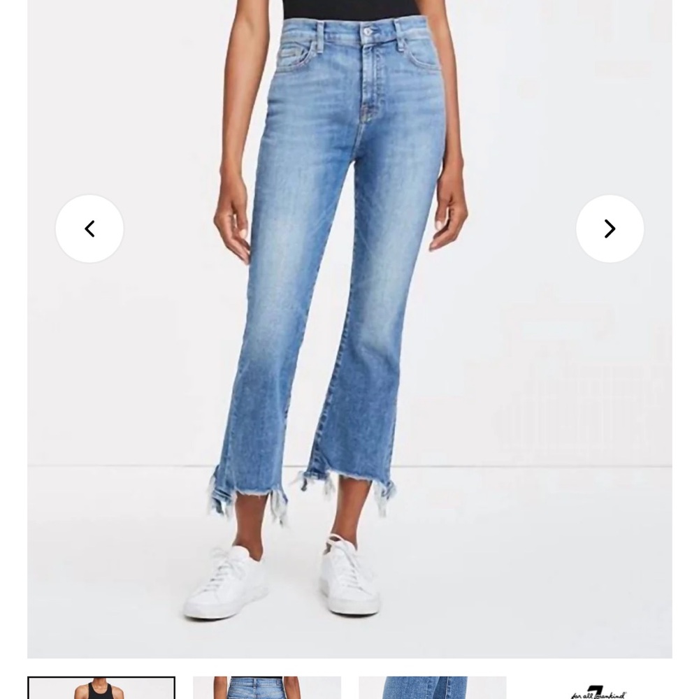 7 For All Mankind Blue Frayed Ankle Jeans